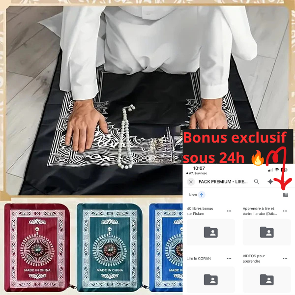Tapis de Prière Portable avec Boussole Intégrée + Un pack complet pour apprendre à lire le coran facilement